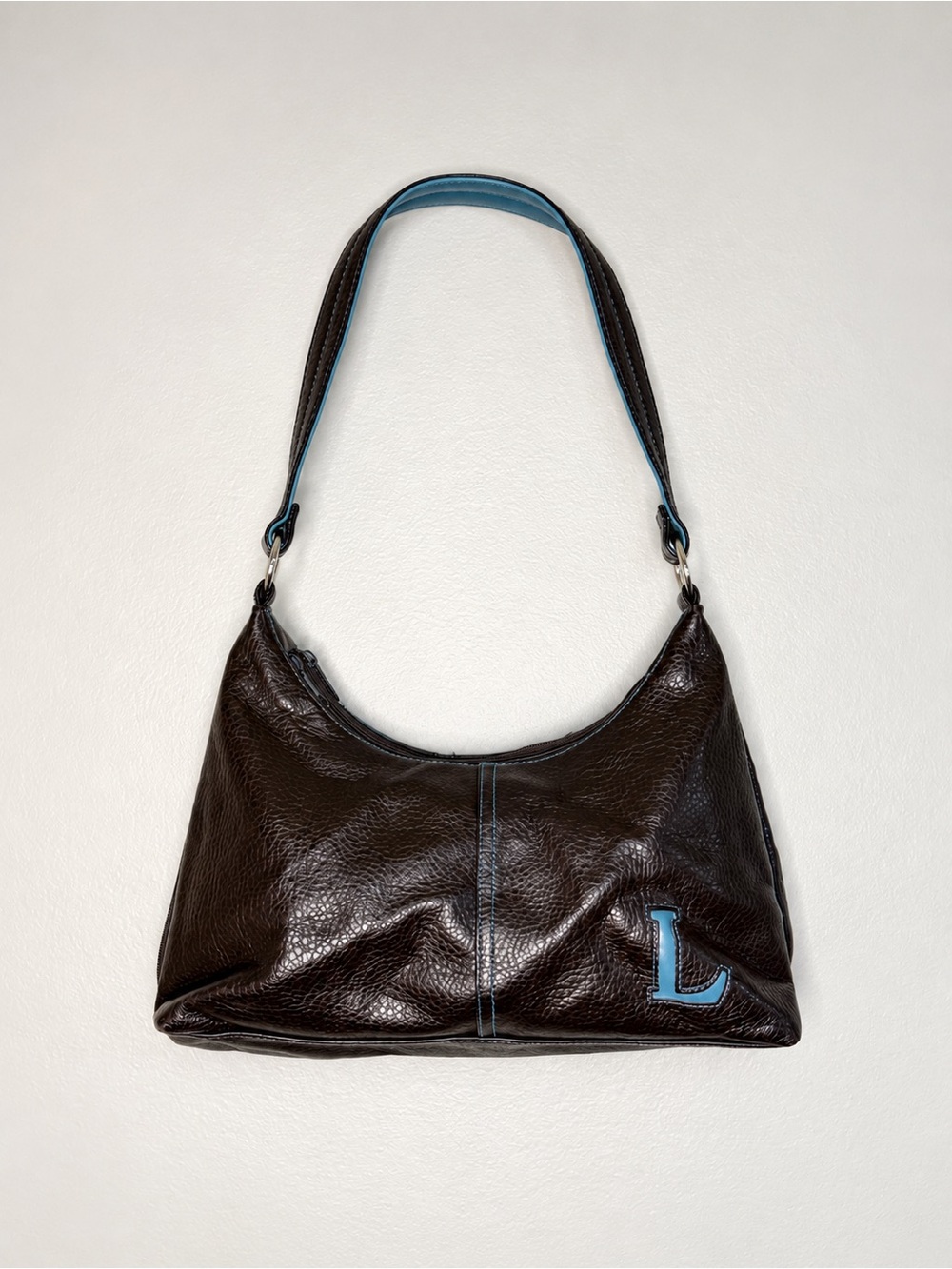 Y2K Brown Blue Slouchy Shoulder Bag 2000s